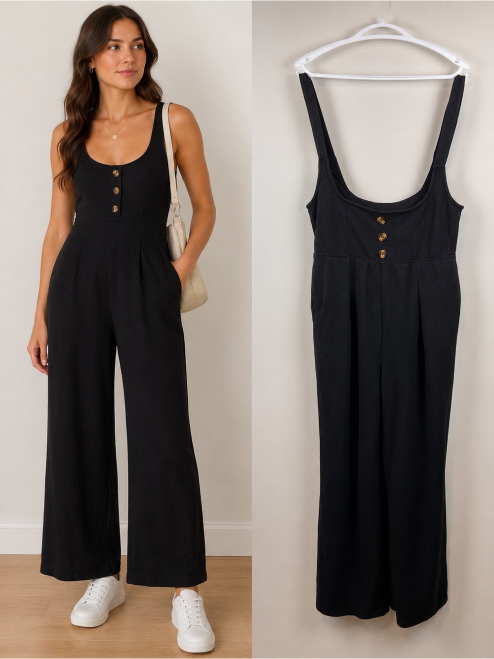 Halara Wide Leg Ribbed Jumpsuit Black Size Large Sleeveless Lounge One Piece